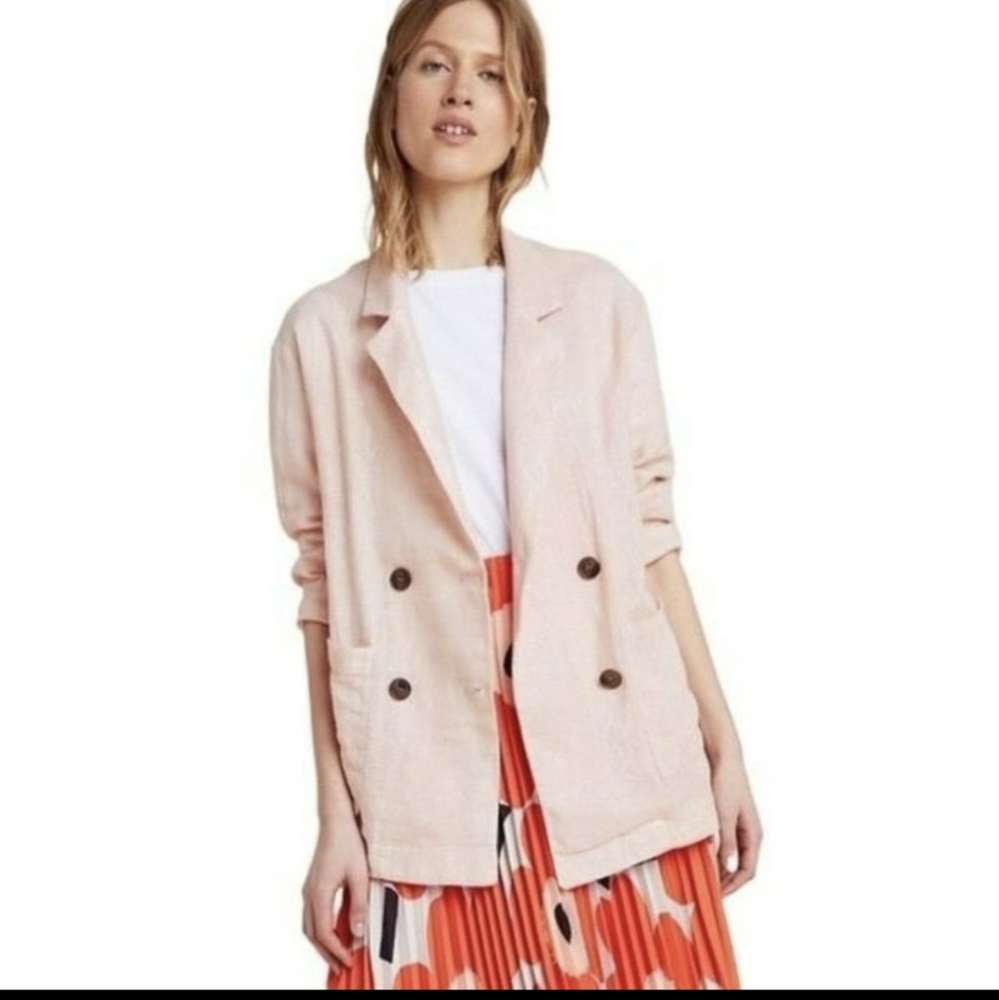 Anthropologie AMADI "KAYE" Linen Blend BLAZER NWT - Blush Salmon